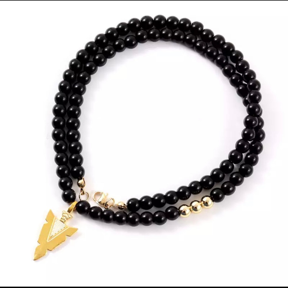 Men Arrow 6mm Tiger Eye Stone Bead Necklace - Picture 3 of 4